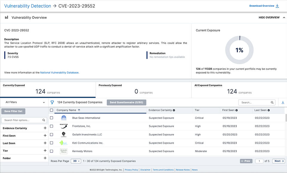 Bitsight Dashboard Vulnerability Overview