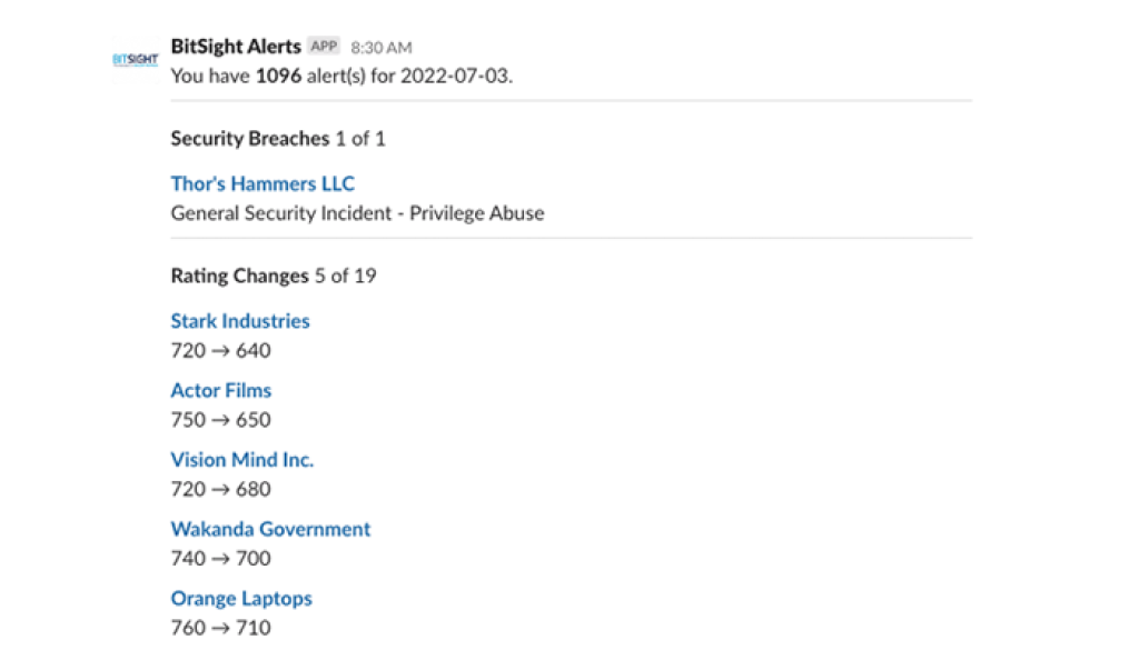 BitSight and Slack Integration Screenshot 