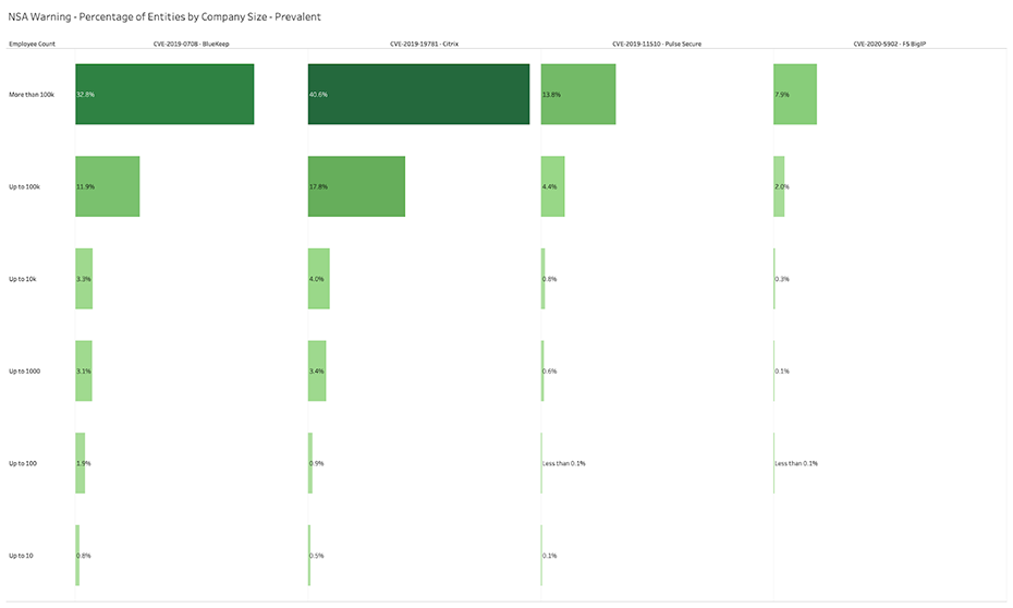 BitSight View into Four Major Remote Access Vulnerabilities By Size Graph