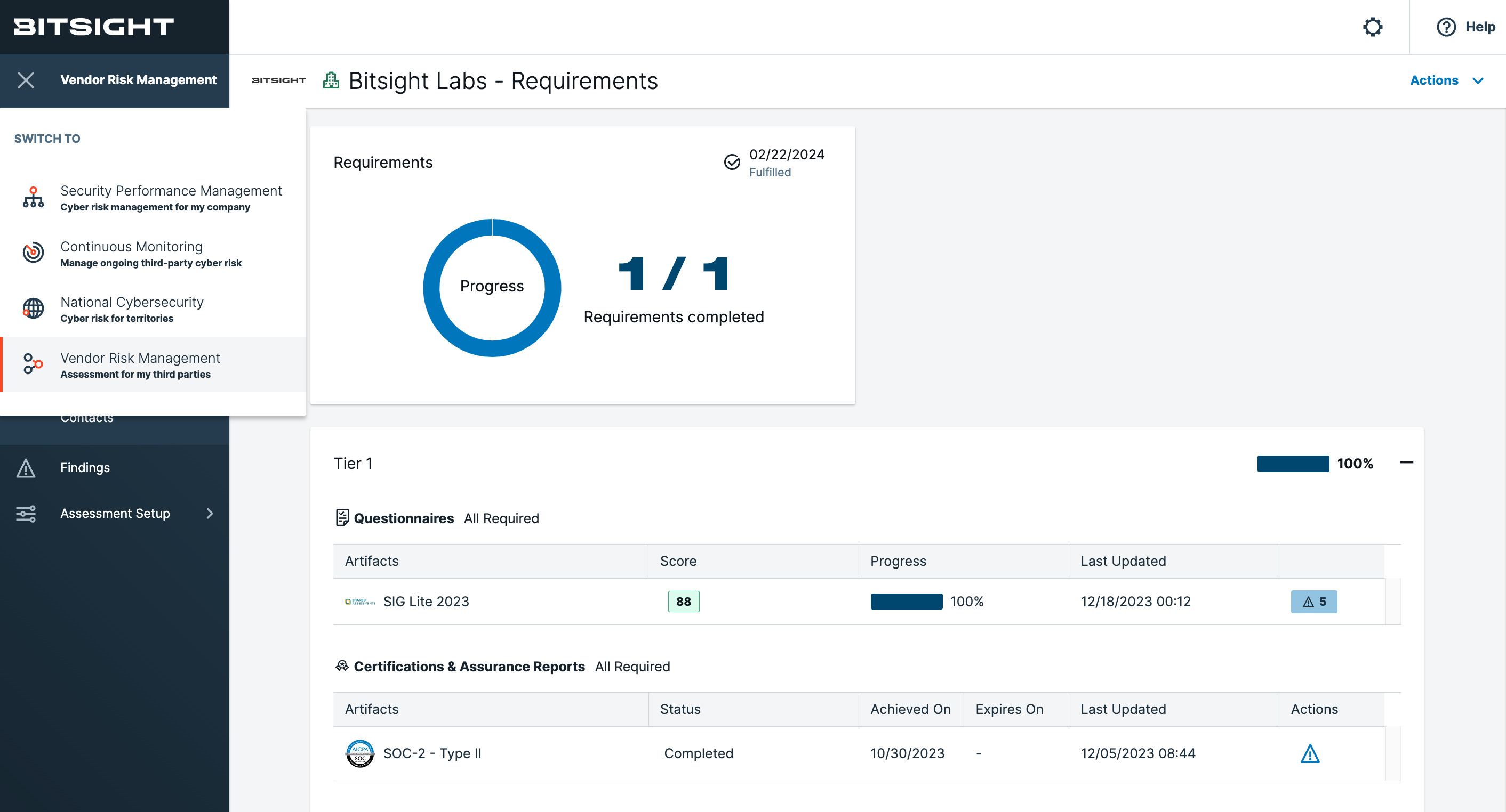 vendor risk management unification screenshot